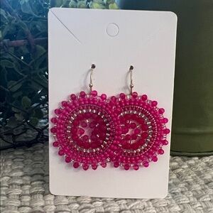 Pink Beaded Hoop Earrings